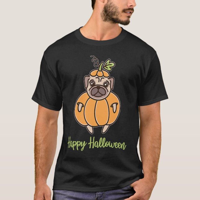 Halloween Pumpkin Pug for Girls Boy and Women T Shirt (Framsida)