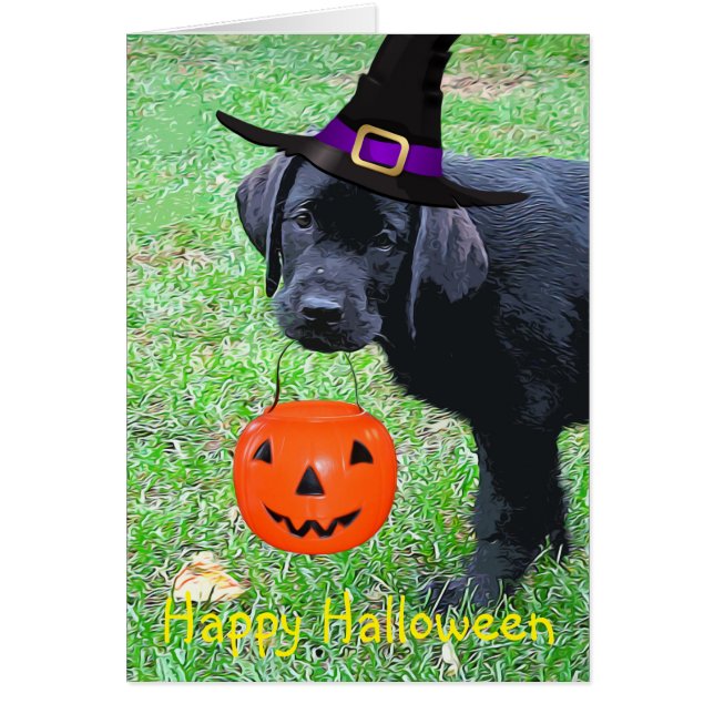 Halloween Pumpkin Puppy - Svart lab Hälsningskort (Framsidan)