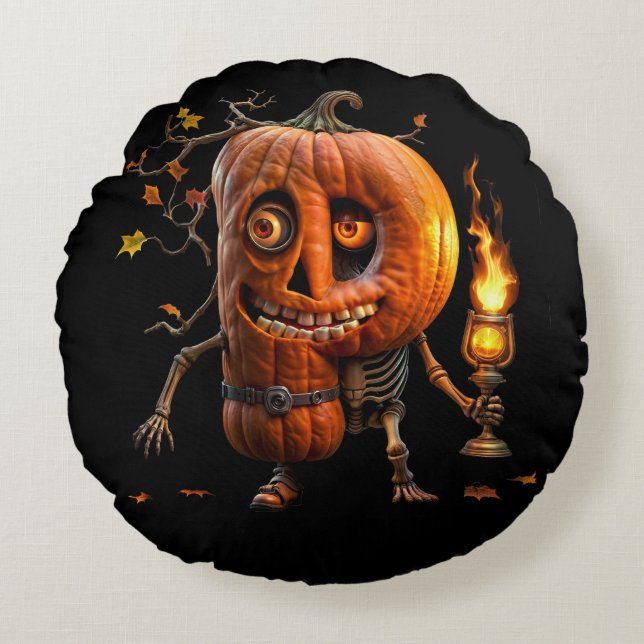 Halloween Pumpkin Rund Kudde (Framsidan)