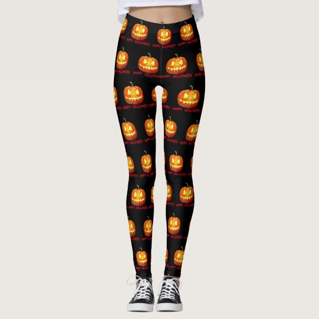 Halloween Pumpkin Scary Cute Mönster Orange Fall Leggings (Framsida)