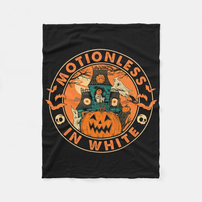 Halloween Pumpkin Scary Roligt Motionlesses in Whi Fleecefilt (Framsidan)