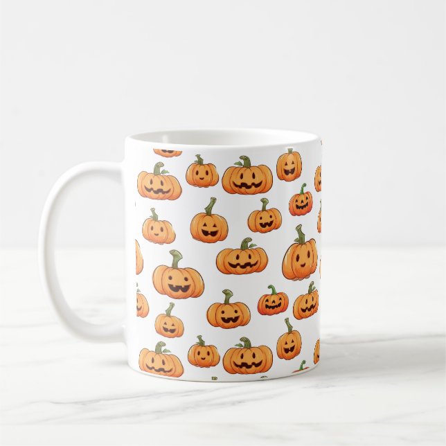 Halloween Pumpkin Seamless Mönster Kaffemugg (Vänster)