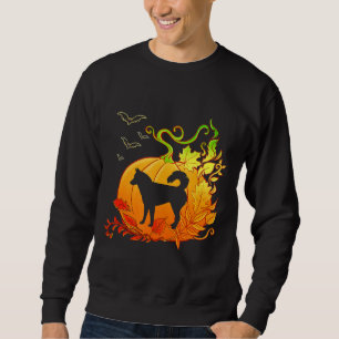 Halloween Pumpkin Siberian husky Silhouette Costum Lång Ärmad Tröja