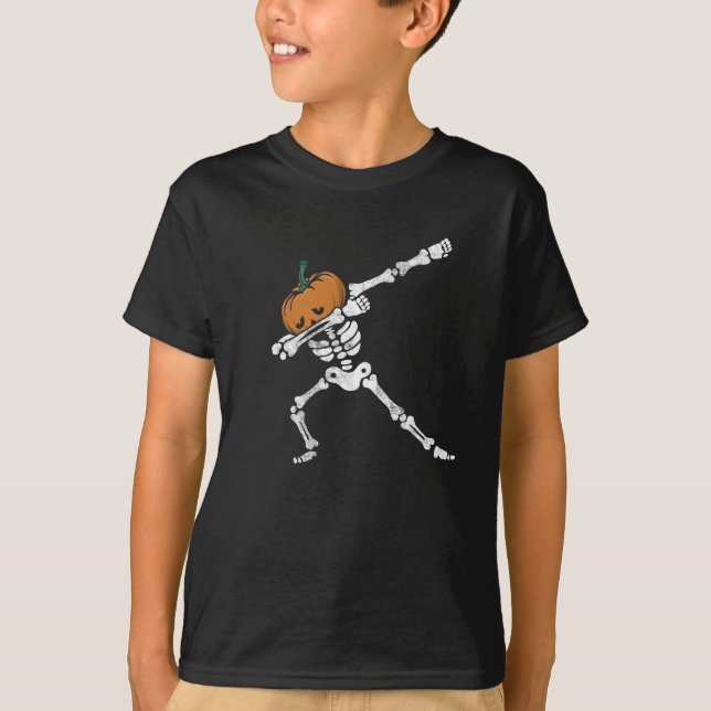 Halloween Pumpkin Skeleton Dab Pose T Shirt (Framsida)