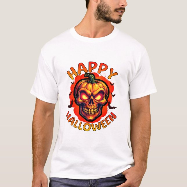 Halloween Pumpkin Skull Delight T Shirt (Framsida)