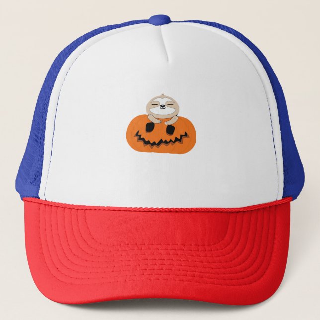 Halloween Pumpkin Sloth Classic T-Shirt Keps (Framsida)