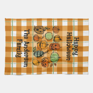 Halloween pumpkin söt gingham kökshandduk