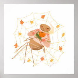 Halloween Pumpkin Spice Cute Spider Poster