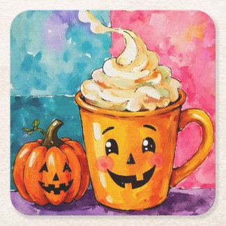 Halloween Pumpkin Spice Latte Underlägg Papper Kvadrat