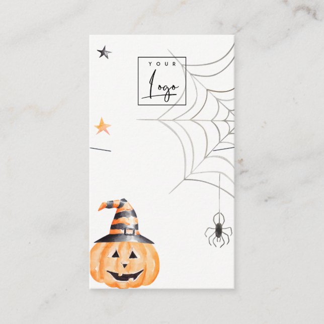 Halloween Pumpkin Spider Logotyp Necklace Visning Visitkort (Framsida)