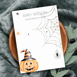 Halloween Pumpkin Spider Stud Earring Visning Visitkort