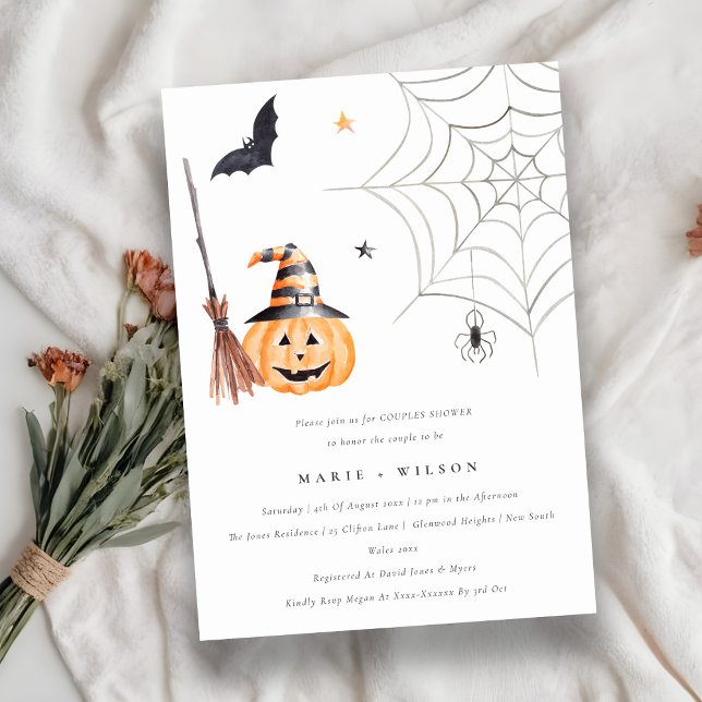 Halloween Pumpkin Spindelnät Par Shower Inbjudan (Skapare uppladdad)