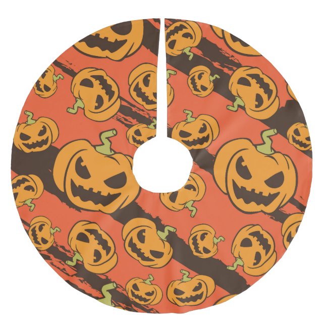 Halloween Pumpkin: Spooky Seamless Mönster Julgransmatta Borstad Polyester (Framsidan)
