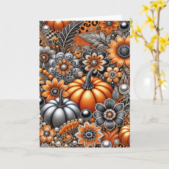 Halloween Pumpkin Spooky Season Greeting Card Kort (Gul blomma)