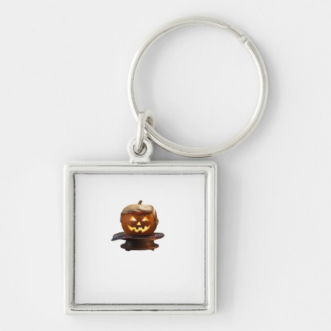 Halloween, Pumpkin Trumpkin, gör Halloween Underba Fyrkantig Silverfärgad Nyckelring (Framsidan)