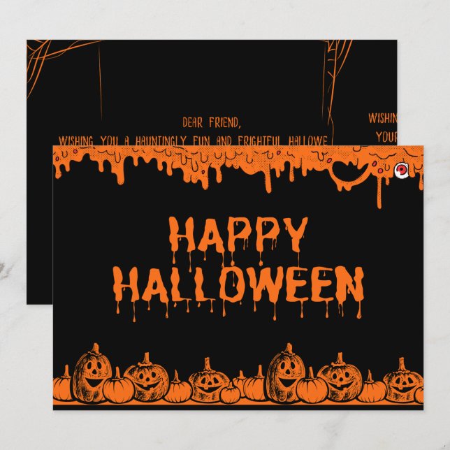Halloween Pumpkin Typography Quote Flat Hälsning Kort (Fram/baksida)
