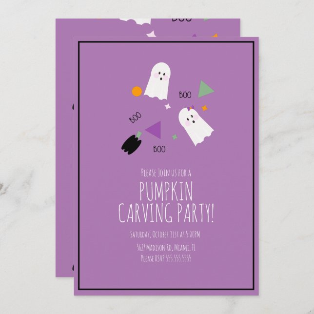 Halloween Pumpkin Väldigt Cute Ghost Confetti Inbjudningar (Fram/baksida)
