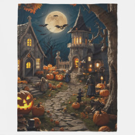 Halloween Pumpkin Village Fleecefilt