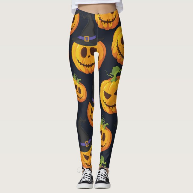 Halloween Pumpkin: Vintage Witch Mönster Leggings (Framsida)