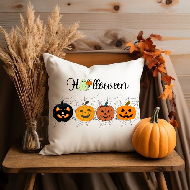 halloween pumpkin, white, Halloween gift Kudde (Pillow Halloween)