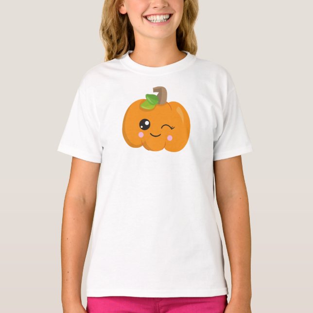 Halloween Pumpkin, Winking Pumpkin, Bus eller godi T Shirt (Framsida)