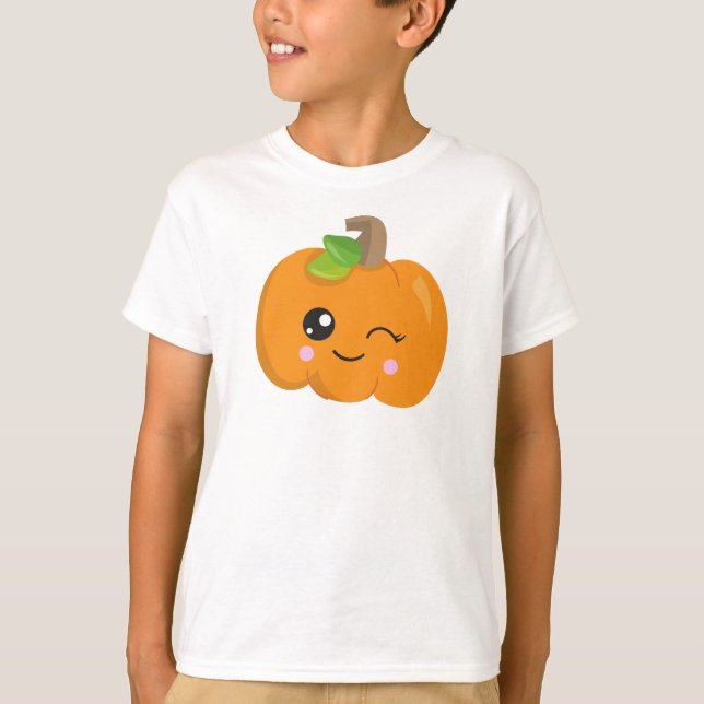 Halloween Pumpkin, Winking Pumpkin, Bus eller godi T Shirt (Framsida)