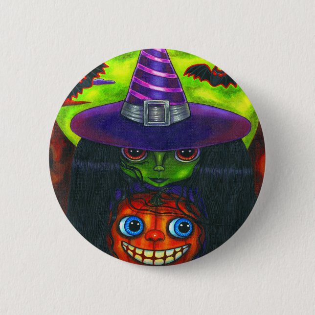 Halloween Pumpkin Witch Button Knapp (Framsida)