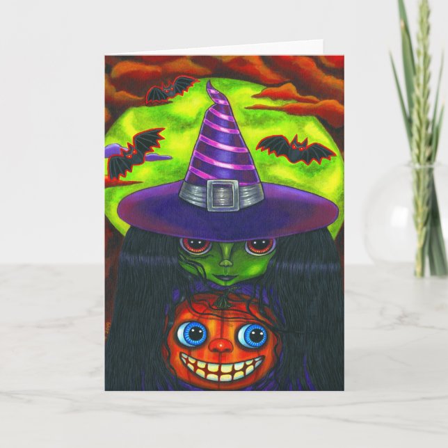 Halloween Pumpkin Witch Card Kort (Framsida)
