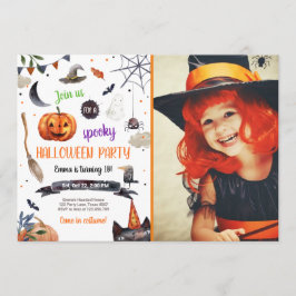 Halloween Pumpkin Witch Cat Spider Spooky Birthday Inbjudningar