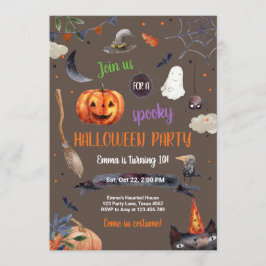 Halloween Pumpkin Witch Cat Spider Spooky Birthday Inbjudningar
