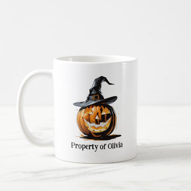 Halloween Pumpkin Witch Hat Kaffemugg (Vänster)