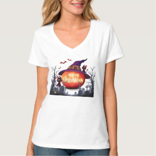 Halloween-Pumpkin, Witch Hat och Svarta katter T Shirt