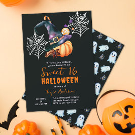 Halloween Pumpkin Witch Hat Spöken Cute Sweet 16 Inbjudningar