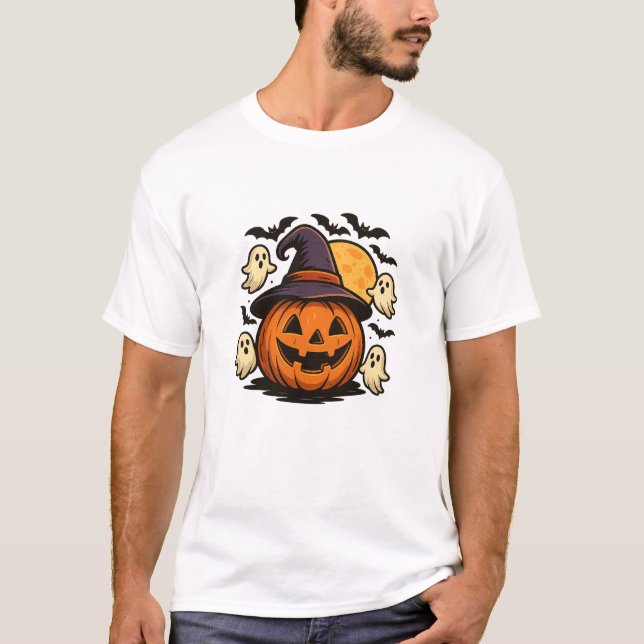 Halloween Pumpkin Witch Hat T-Shirt 🎃 (Framsida)