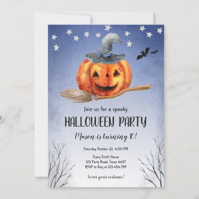 Halloween Pumpkin Witch Pumpkin Spooky Birthday Inbjudningar (Framsida)