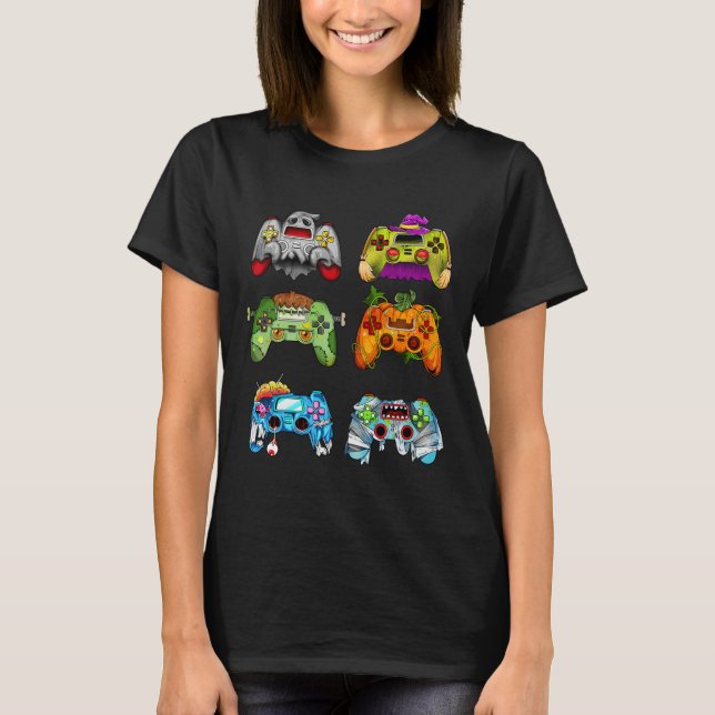 Halloween Pumpkin Witch-spelkontrollanter Zombie T Shirt (Framsida)