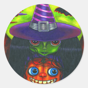 Halloween Pumpkin Witch Sticker Runt Klistermärke