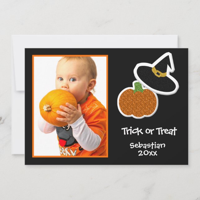 Halloween Pumpkin & Witches Hat Photo Ram Card Kort (Framsida)