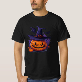 halloween pumpkin with a witch hat t shirt