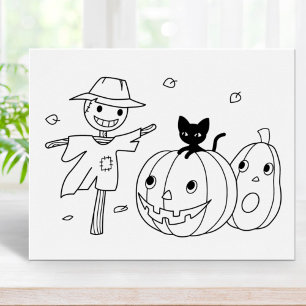 Halloween Pumpkins and Fågelskrämma Coloring Page Poster