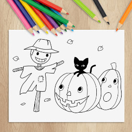 Halloween Pumpkins and Fågelskrämma Coloring Page Stämpel