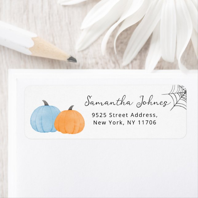 Halloween pumpkins blue return Address Label Returadress Etikett (Insitu)