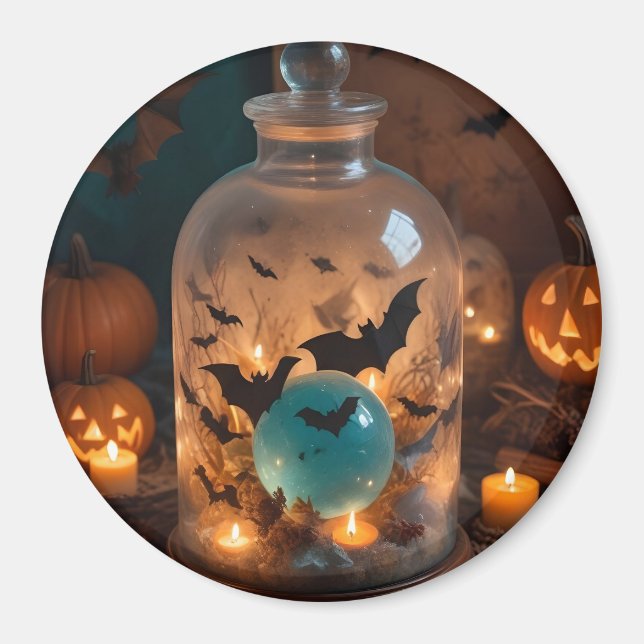 Halloween Pumpkins Candles Cute Spooky Festive Art Magnet (Framsidan)