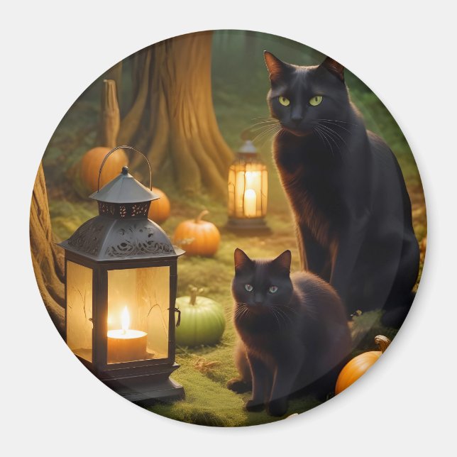 Halloween Pumpkins Cat Cute Spooky Festive Magic Magnet (Framsidan)