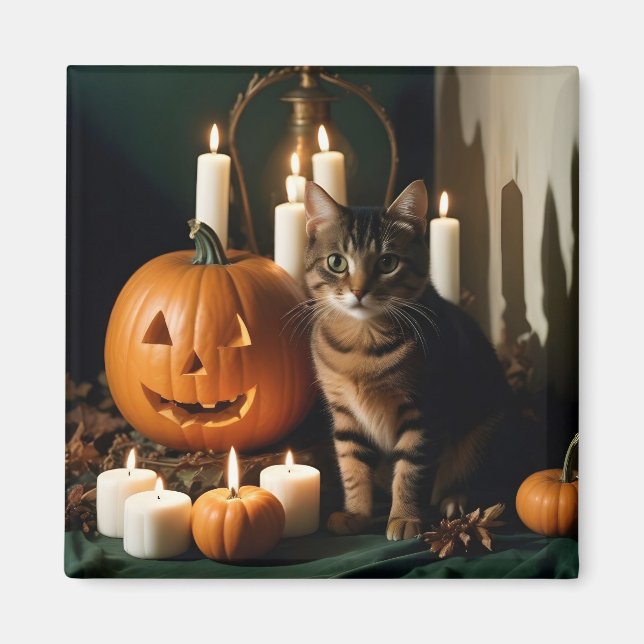 Halloween Pumpkins Cat Cute Spooky Festive Magic Magnet (Framsidan)