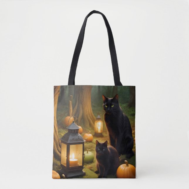 Halloween Pumpkins Cat Cute Spooky Festive Magic Tygkasse (Framsida)