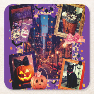 Halloween Pumpkins Cute Girly Spooky Underlägg Papper Kvadrat