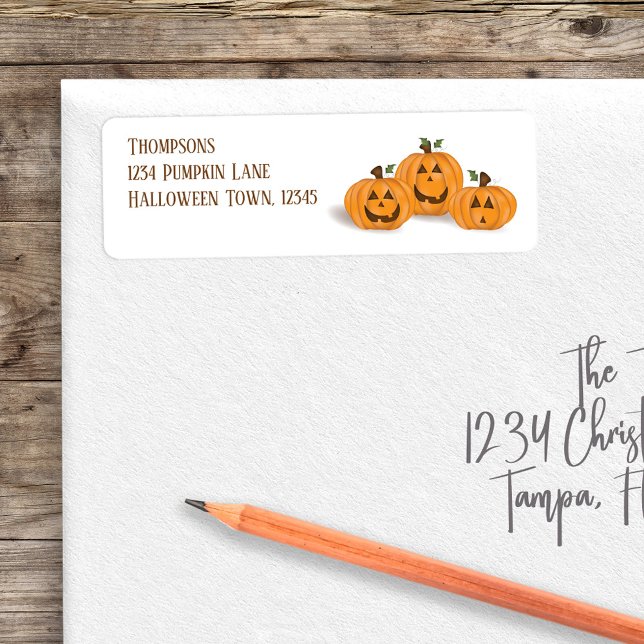 Halloween Pumpkins Cute Jack O'lanterns Returadress Etikett (Halloween cute pumpkins return address labels. )