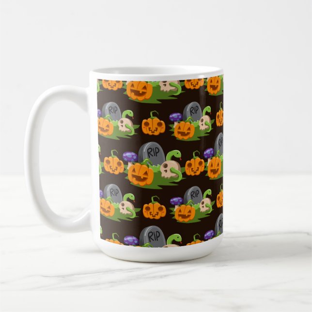HALLOWEEN PUMPKINS GRAVE STONES DÖSKALLARS SNAKES KAFFEMUGG (Vänster)