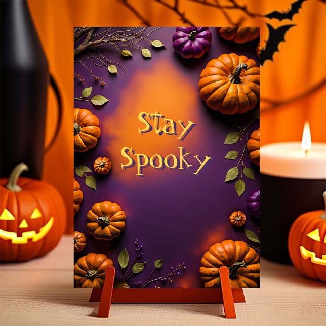 Halloween Pumpkins Hälsningskort (Customizable Halloween card. illustration full of pumpkins on orange and purple background)